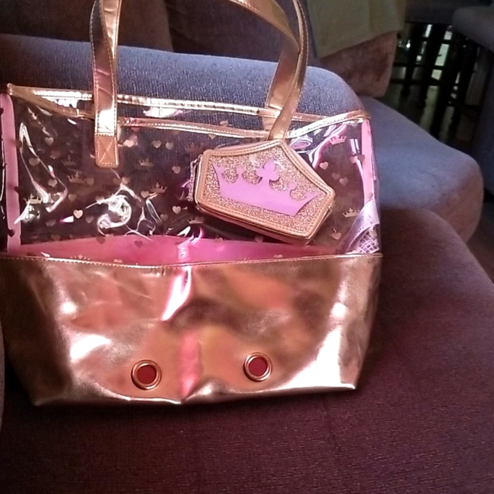 Disney Parks I Disney Princess Clear/Gold plastic tote bag w/ cute coin purse